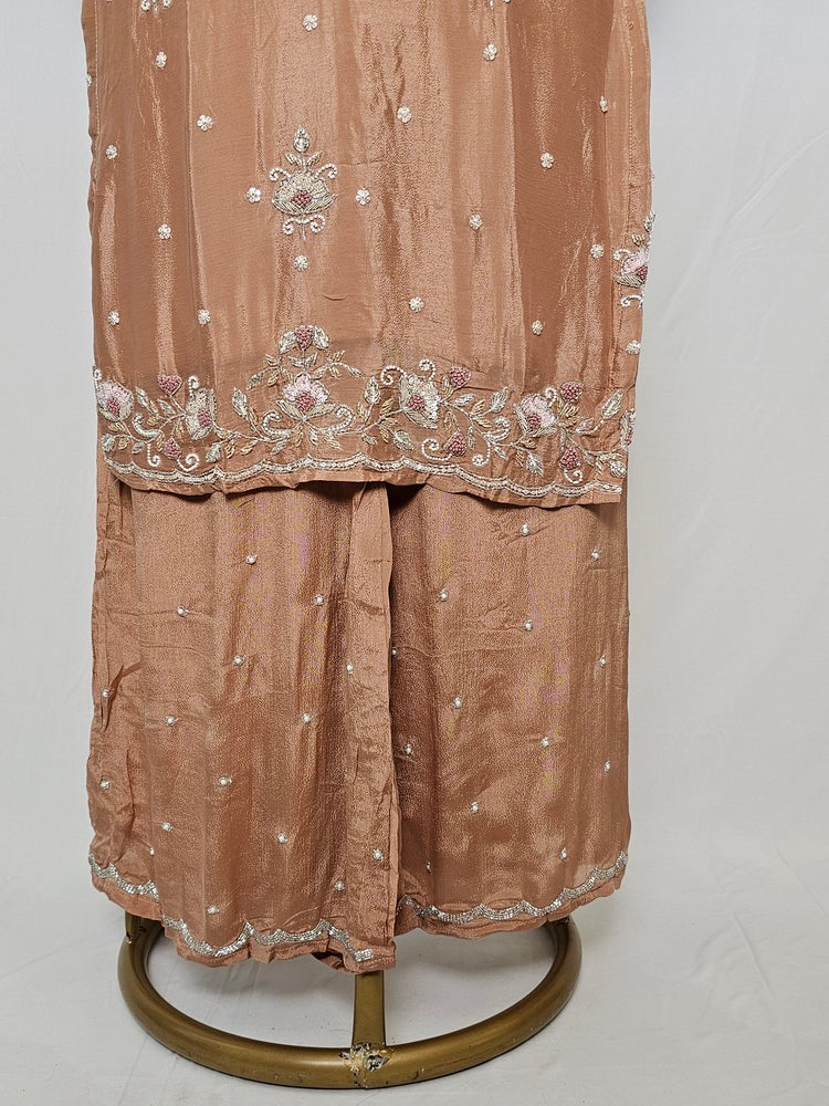 Embroidered Chiffon Kurta Palazzo Set with Zari Detailing