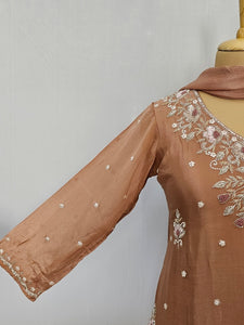 Embroidered Chiffon Kurta Palazzo Set with Zari Detailing