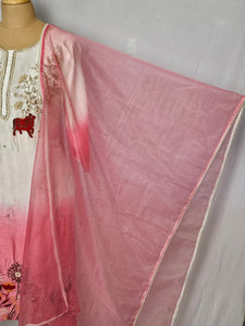 Silk Hand-Embroidered Kurta Set with Organza Dupatta