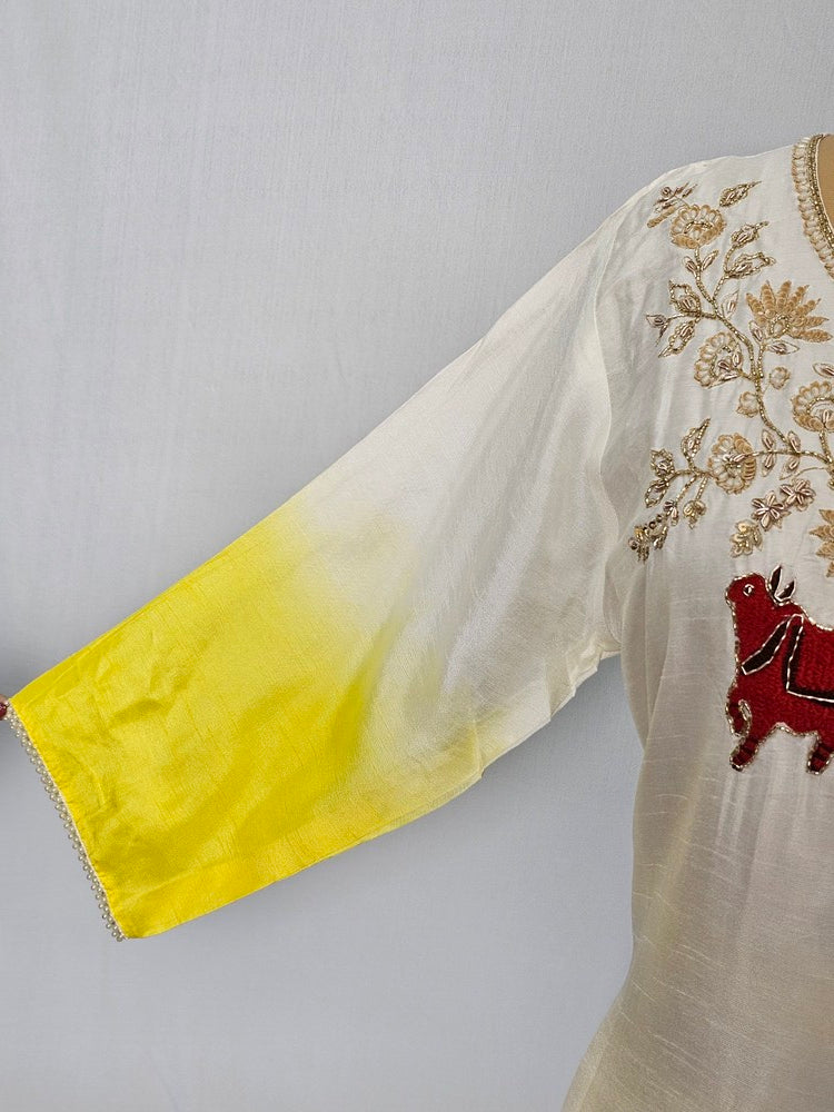 Silk Hand-Embroidered Kurta Set with Organza Dupatta