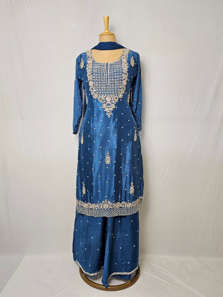 Chiffon Kurta Set with Cutdana & Pearl Floral Handwork