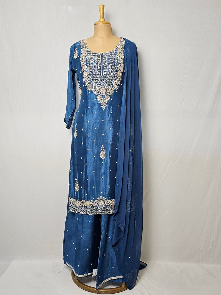 Chiffon Kurta Set with Cutdana & Pearl Floral Handwork