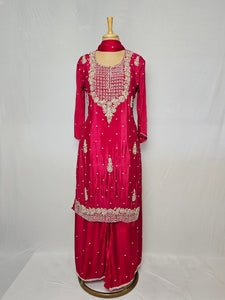 Chiffon Kurta Set with Cutdana & Pearl Floral Handwork