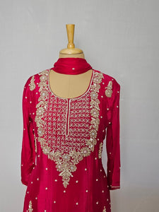 Chiffon Kurta Set with Cutdana & Pearl Floral Handwork