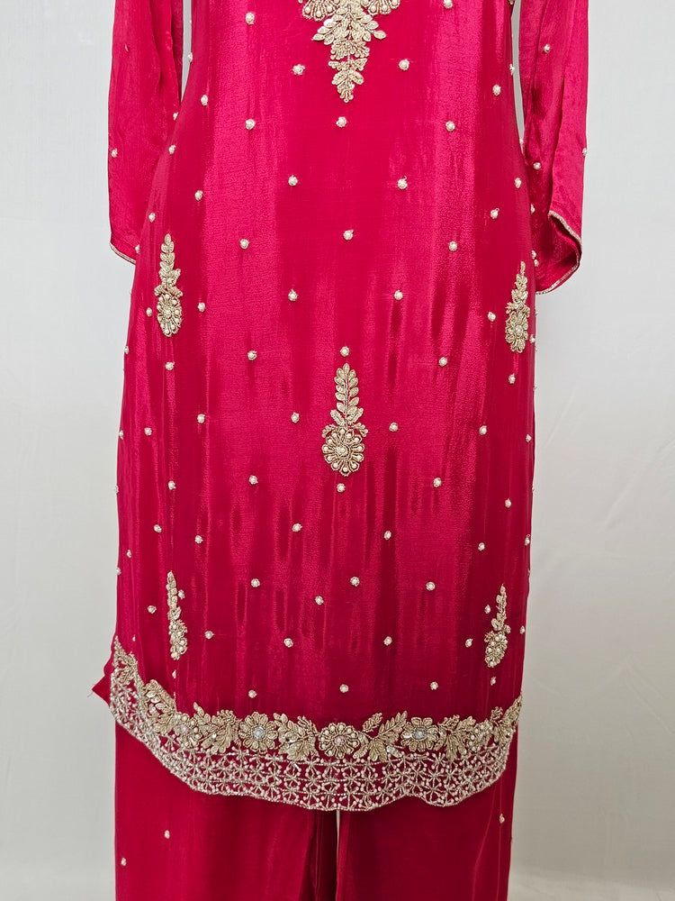 Chiffon Kurta Set with Cutdana & Pearl Floral Handwork