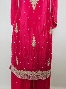 Chiffon Kurta Set with Cutdana & Pearl Floral Handwork