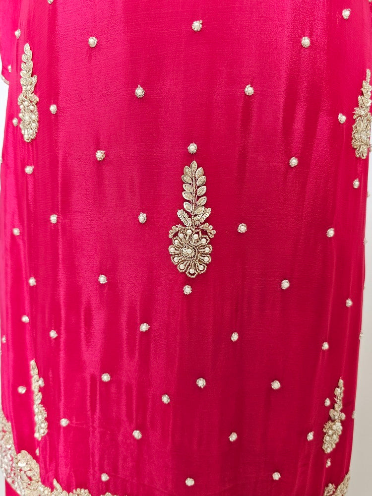 Chiffon Kurta Set with Cutdana & Pearl Floral Handwork