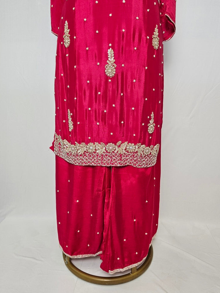 Chiffon Kurta Set with Cutdana & Pearl Floral Handwork