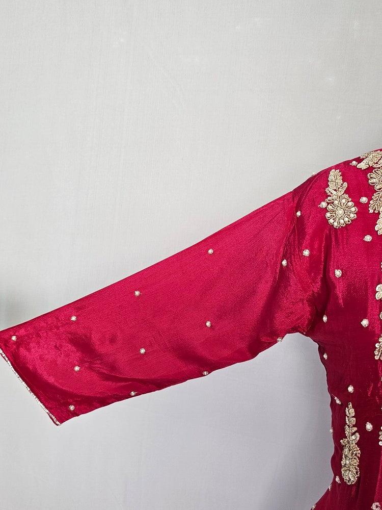 Chiffon Kurta Set with Cutdana & Pearl Floral Handwork