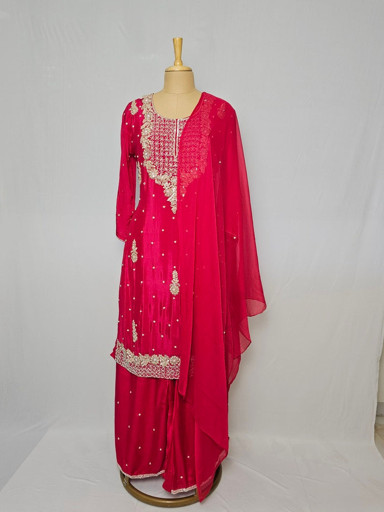 Chiffon Kurta Set with Cutdana & Pearl Floral Handwork