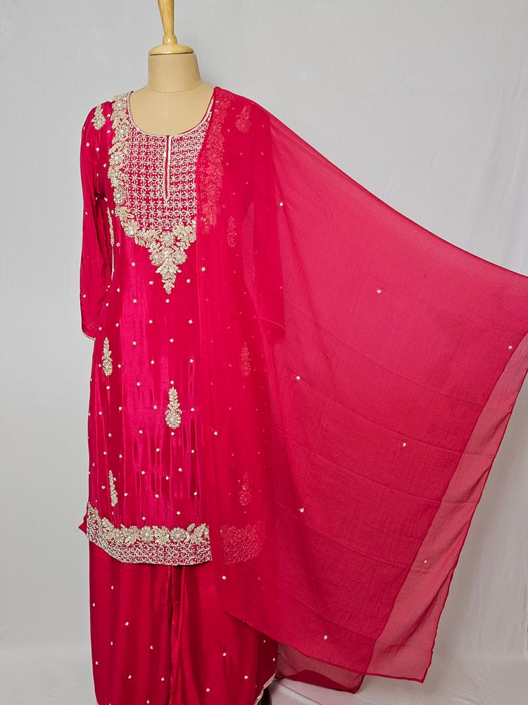 Chiffon Kurta Set with Cutdana & Pearl Floral Handwork