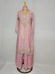 Chiffon Kurta Set with Cutdana & Pearl Floral Handwork