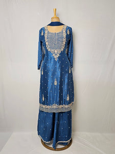 Chiffon Kurta Set with Cutdana & Pearl Floral Handwork