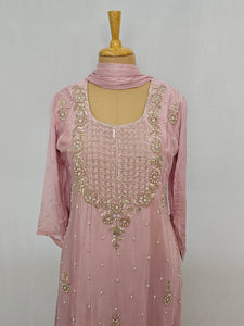 Chiffon Kurta Set with Cutdana & Pearl Floral Handwork
