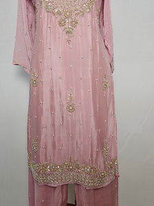 Chiffon Kurta Set with Cutdana & Pearl Floral Handwork