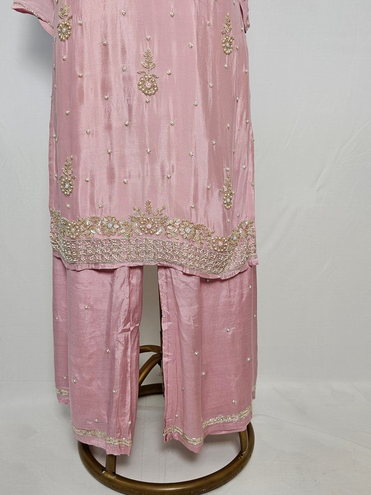 Chiffon Kurta Set with Cutdana & Pearl Floral Handwork