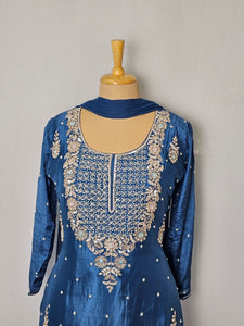 Chiffon Kurta Set with Cutdana & Pearl Floral Handwork