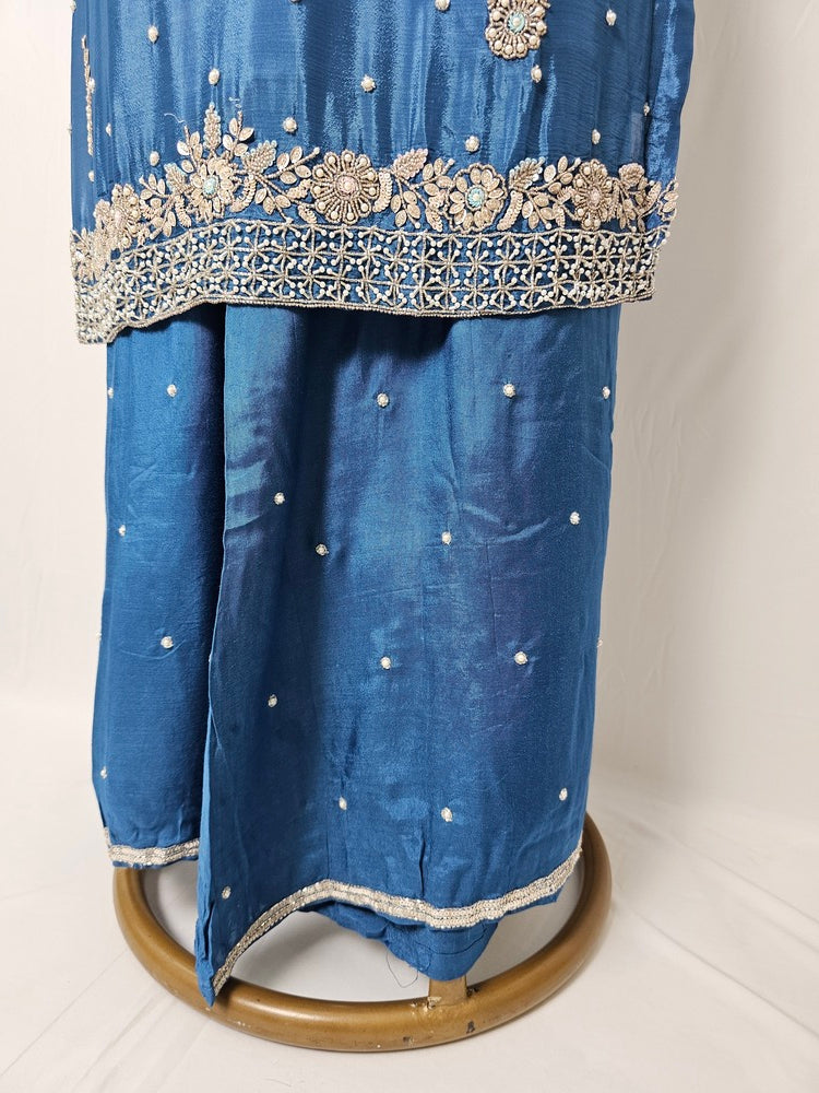 Chiffon Kurta Set with Cutdana & Pearl Floral Handwork