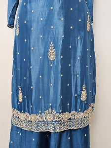 Chiffon Kurta Set with Cutdana & Pearl Floral Handwork