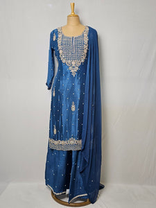 Chiffon Kurta Set with Cutdana & Pearl Floral Handwork