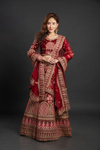Velvet Bridal Lehenga with Rajwadi Embroidery