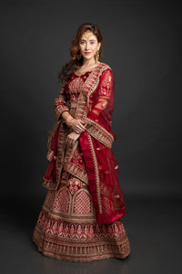 Velvet Bridal Lehenga with Rajwadi Embroidery