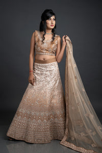 Raw Silk Bridal Lehenga with Floral Border Embroidery