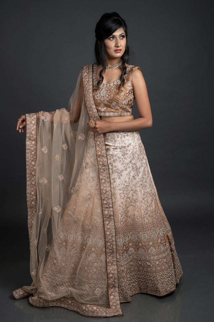 Raw Silk Bridal Lehenga with Floral Border Embroidery