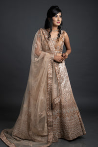 Raw Silk Bridal Lehenga with Floral Border Embroidery