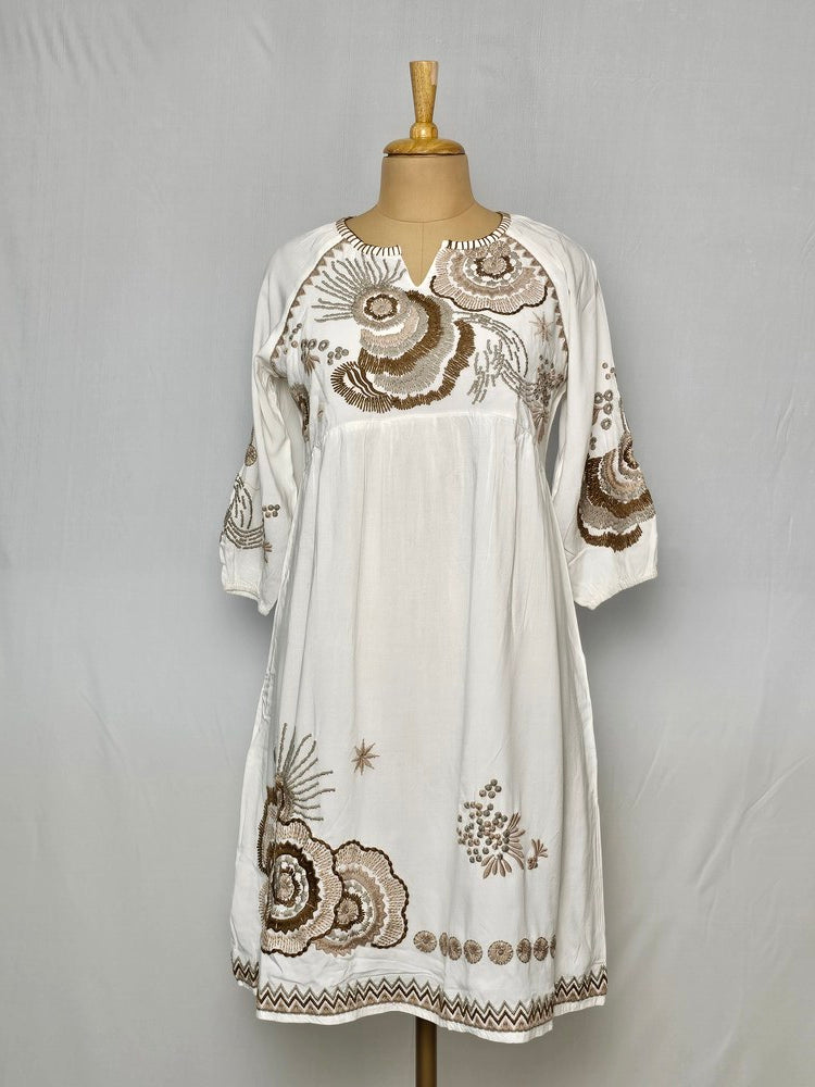 Mul Cotton One Piece Dress with Thread Embroidery