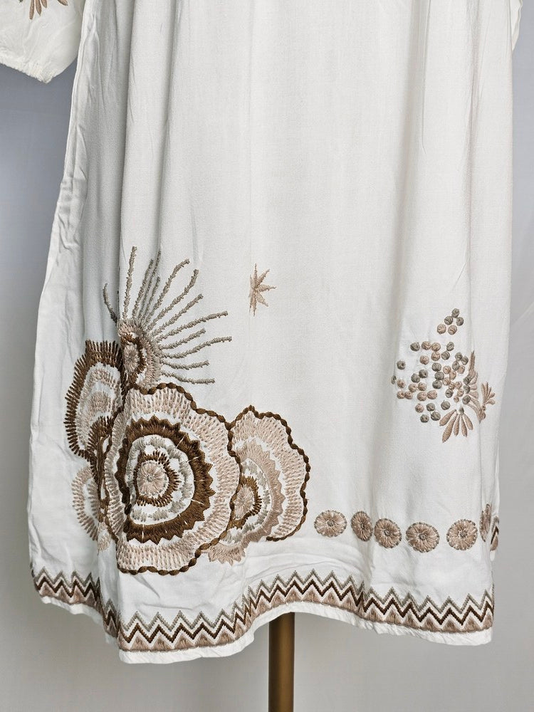 Mul Cotton One Piece Dress with Thread Embroidery
