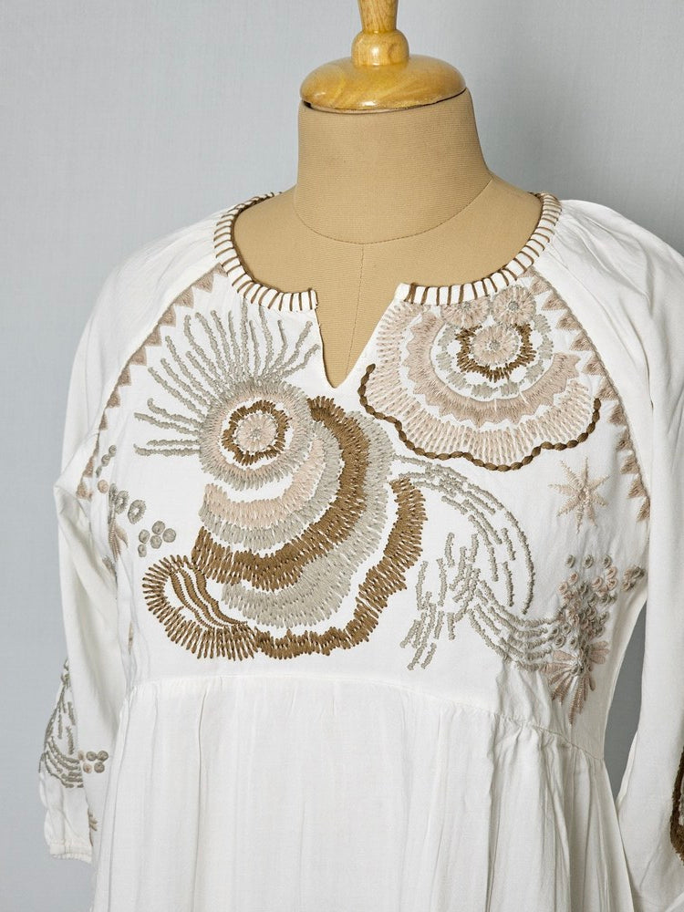 Mul Cotton One Piece Dress with Thread Embroidery