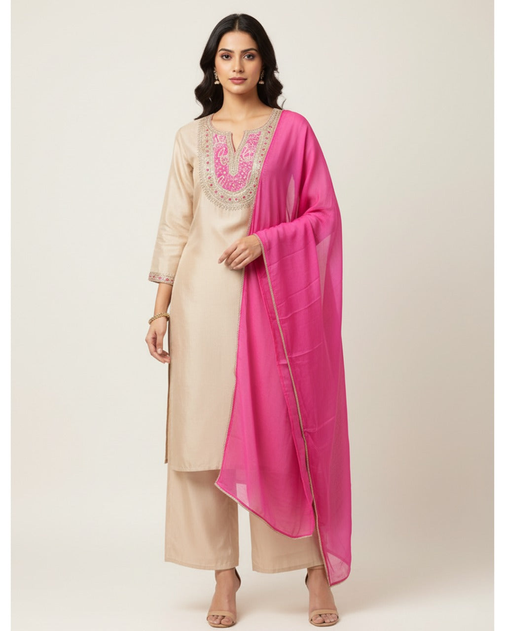 Tissue Kurta Set  Hand Embroidered with Gotapatti Work & Silk Dupatta
