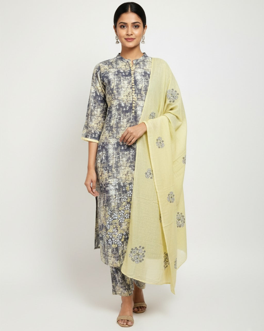 Elegant Rayon Kurta Set Digital Printed Kurta with Machine Embroidery & Cotton Dupatta