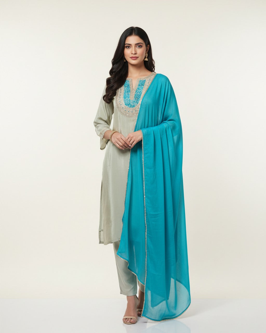 Tissue Kurta Set Hand Embroidered with Gotapatti Work & Silk Dupatta