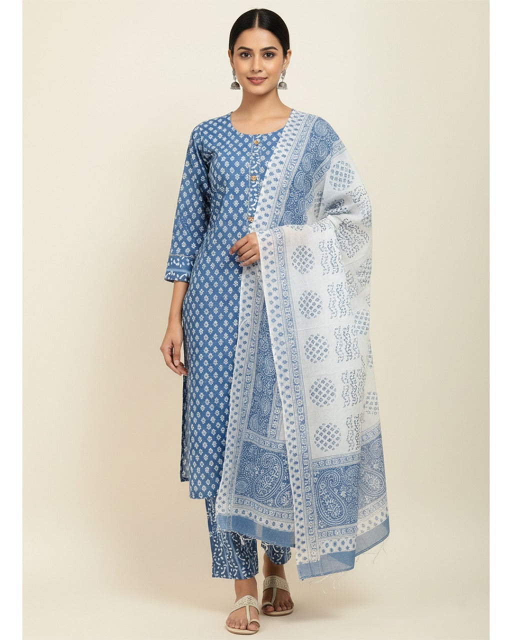 Elegant Rayon Kurta Set Digital Printed Kurta with Embroidered Details & Cotton Dupatta