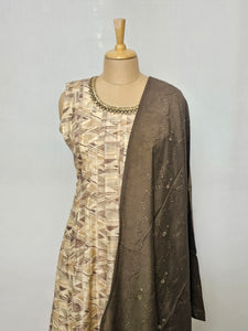 Indo Western Chanderi Digital Printed Anarkali Set with Pants & Dupatta