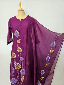 Mal Chanderi Hand-Painted Anarkali Kurta Set with Katdana & Sequin Work