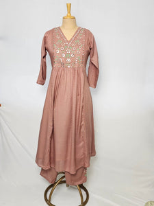 Crepe Mirror Work Anarkali Kurta Pant Set  Festive Wear