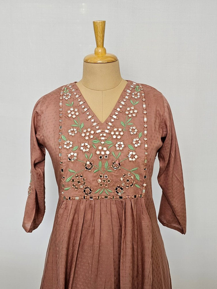 Crepe Mirror Work Anarkali Kurta Pant Set  Festive Wear