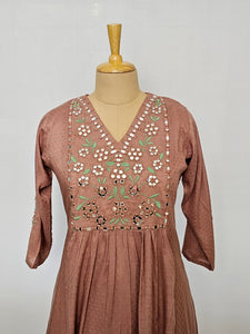 Crepe Mirror Work Anarkali Kurta Pant Set  Festive Wear