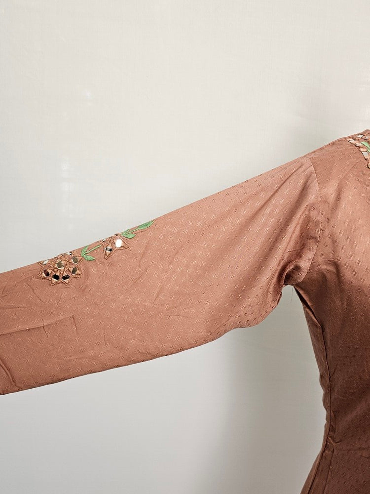 Crepe Mirror Work Anarkali Kurta Pant Set  Festive Wear