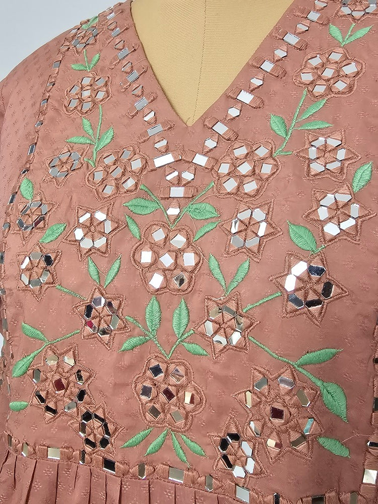 Crepe Mirror Work Anarkali Kurta Pant Set  Festive Wear