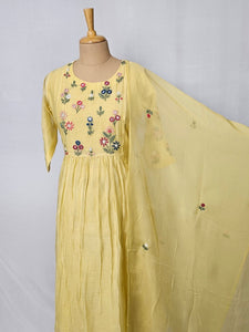 Mal Chanderi Anarkali Kurta Set with Resham & Mirror Work