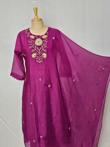 Mal Chanderi Anarkali Kurta Set with Katdana, Sequin & Pearl Work