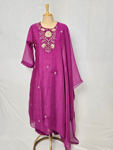 Mal Chanderi Anarkali Kurta Set with Katdana, Sequin & Pearl Work