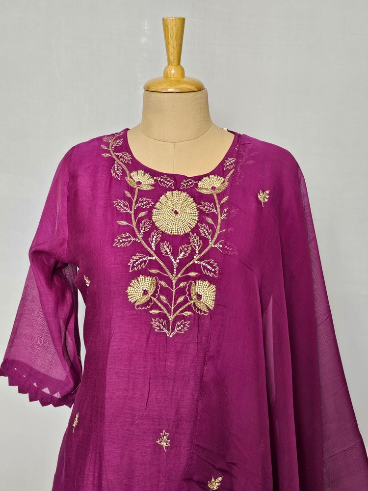 Mal Chanderi Anarkali Kurta Set with Katdana, Sequin & Pearl Work