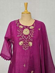 Mal Chanderi Anarkali Kurta Set with Katdana, Sequin & Pearl Work