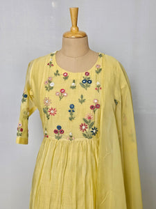 Mal Chanderi Anarkali Kurta Set with Resham & Mirror Work