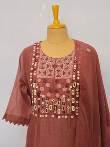 Mal Chanderi Anarkali Kurta Set with Resham & Mirror Embroidery